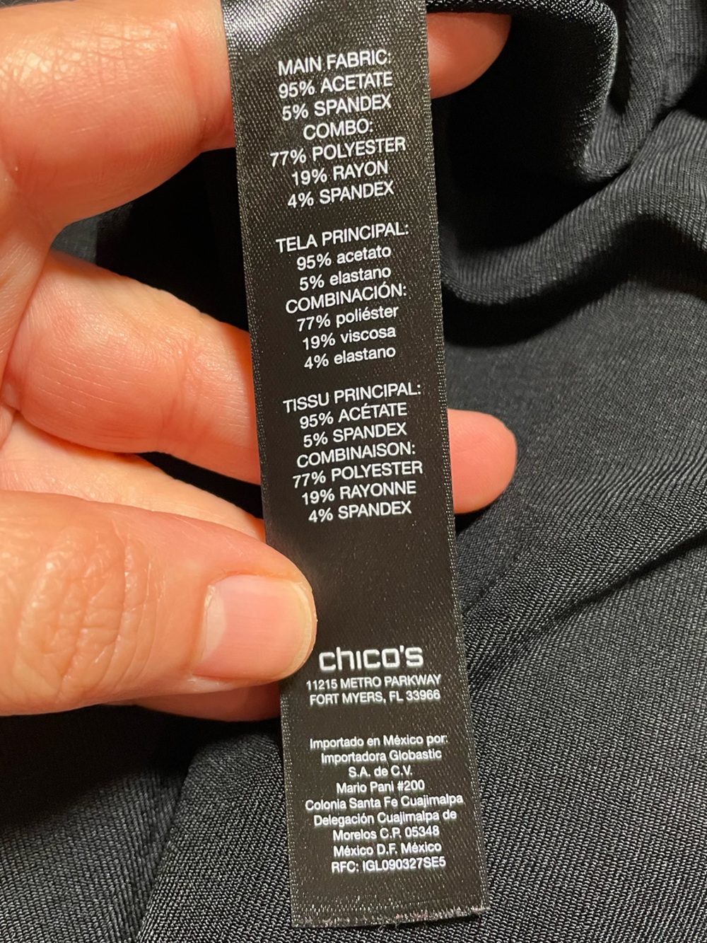 Chicos Travelers Jacket Black Faux Leather Draped Open Front 3/4 sleeve. Size 12 - Picture 5 of 9